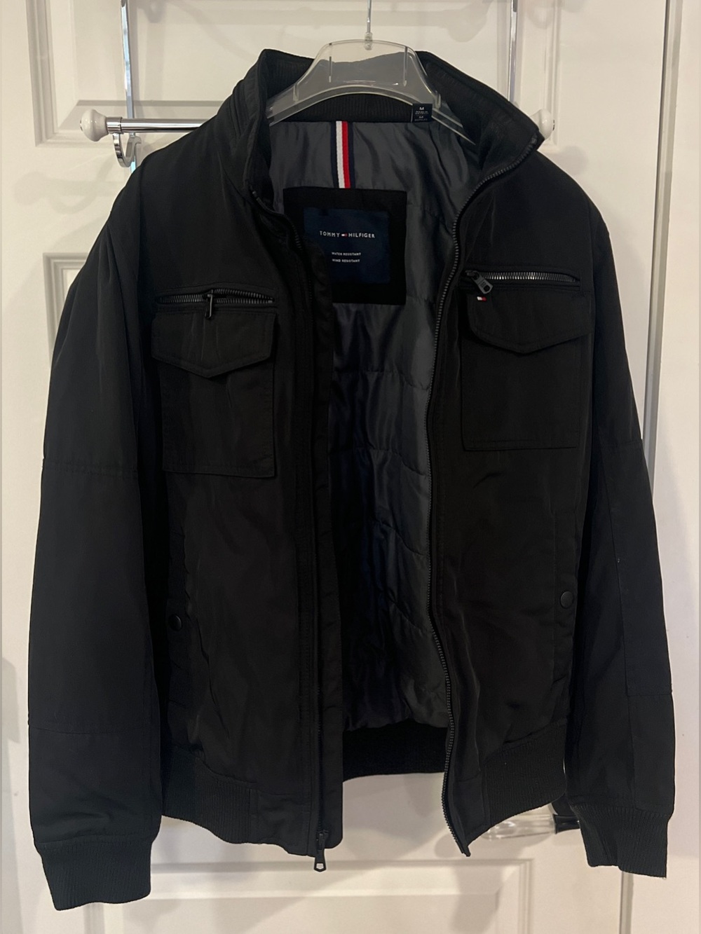 Tommy Hilfiger Black Men’s Bomber Jacket with Zip Pockets